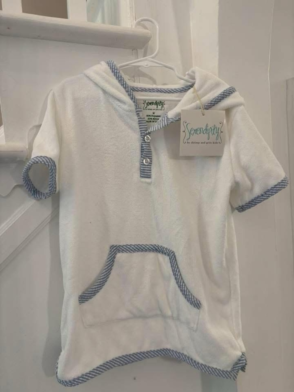 Serendipity Kids White Hooded Swim Cover-Up with Blue Trim